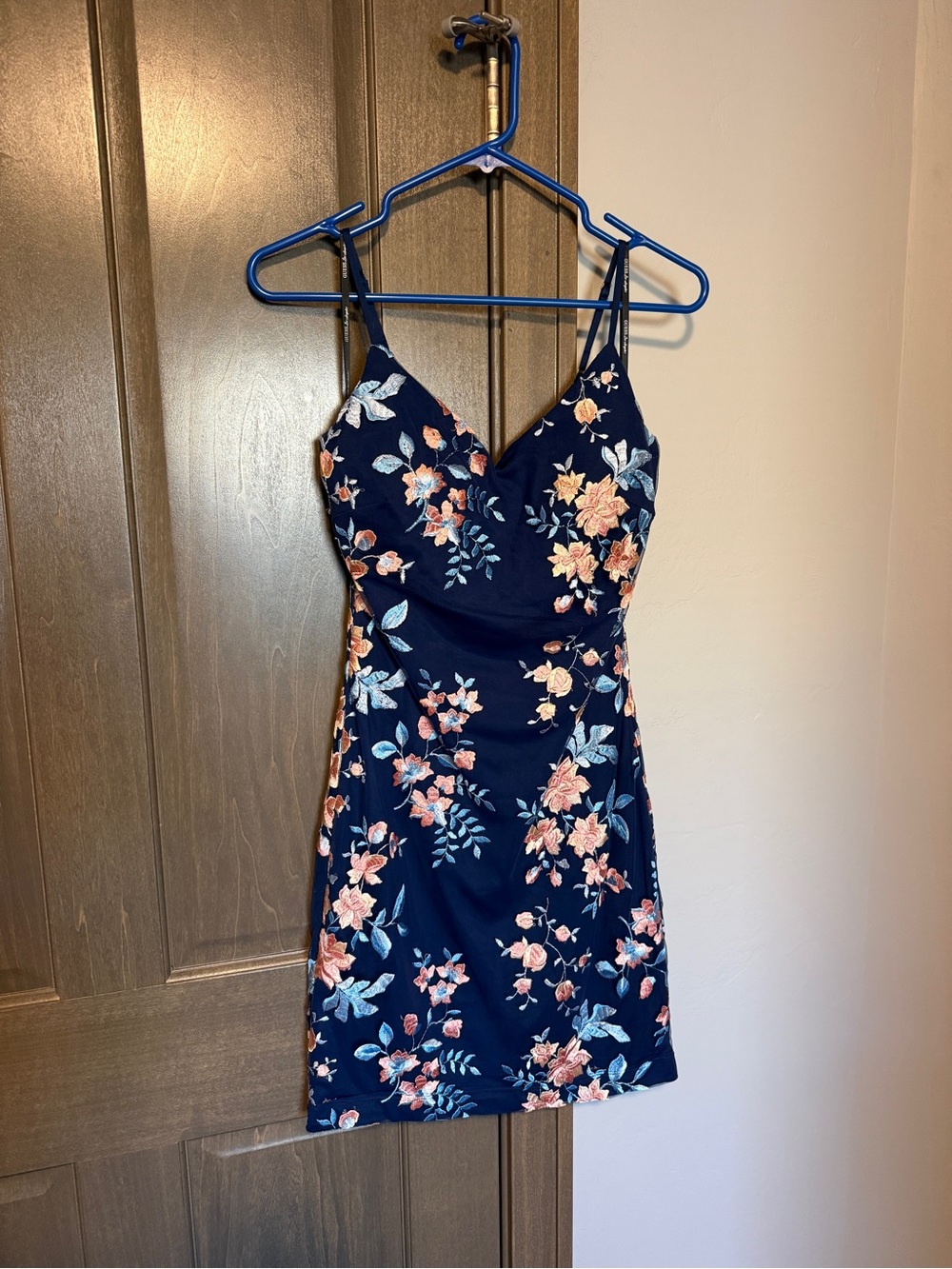 Navy Floral Spaghetti-Strap Mini Dress